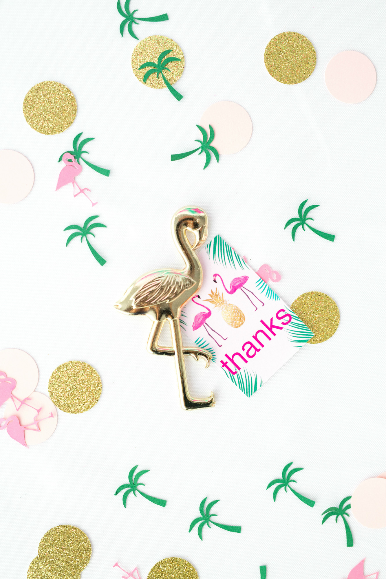 Flamingo Bottle Opener Thank You Favor from Palm Springs Girls Night In featuring Rose Mini Moet Champagne| Black Twine