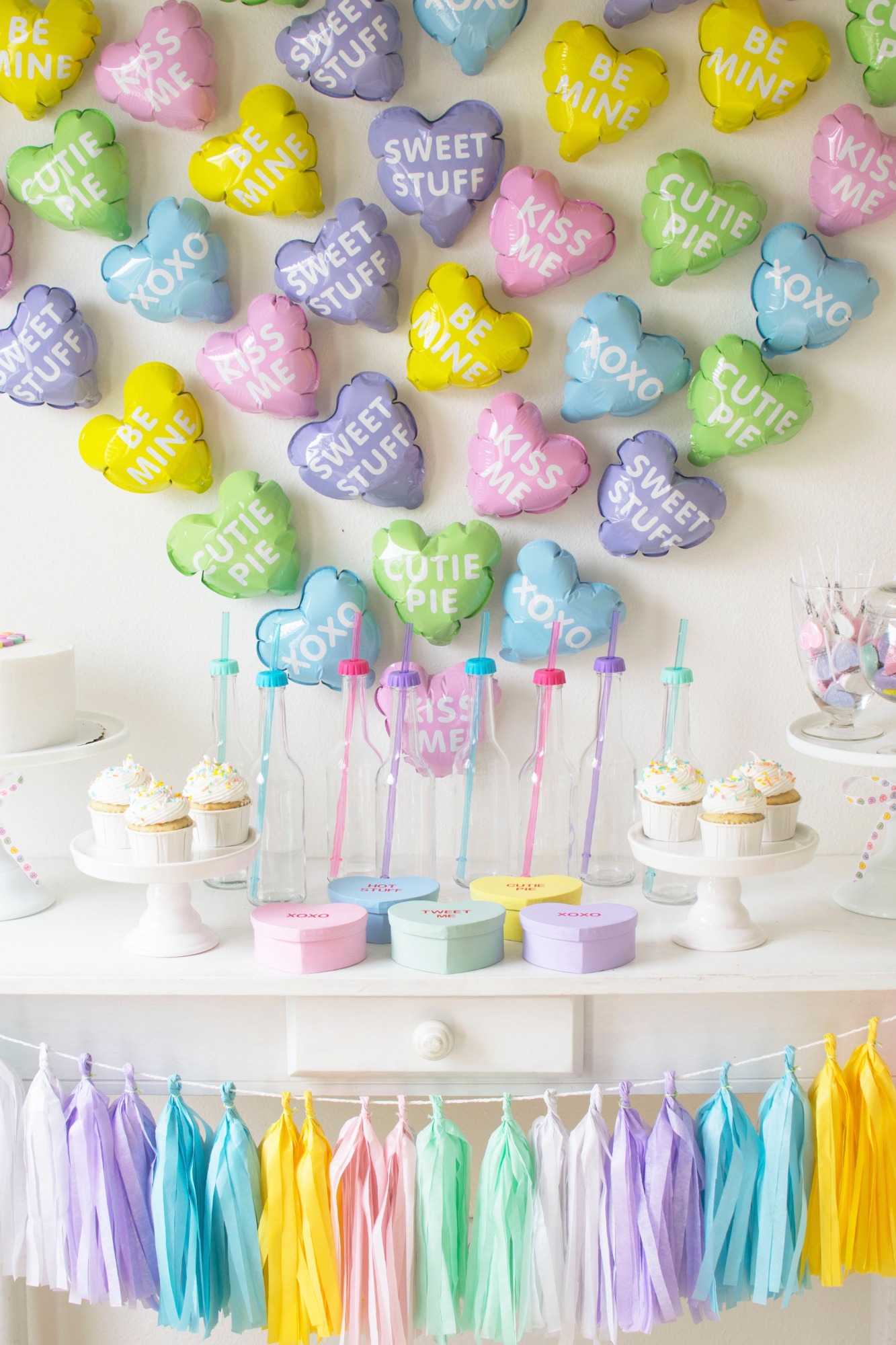 Dessert Table from Conversation Hearts Party styled by Twinkle Twinkle Little Party | Black Twine
