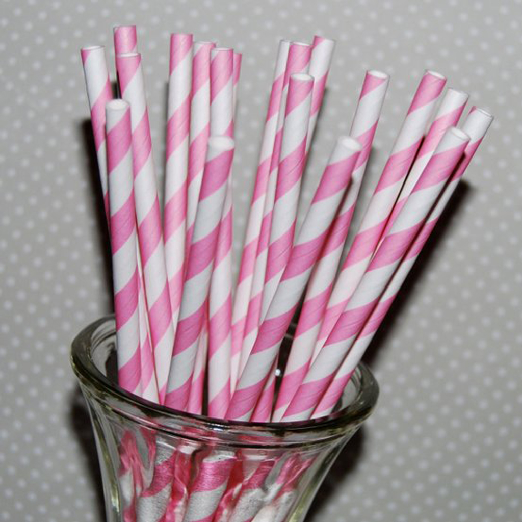 Extra Long Pink Paper Straws (25 ct)