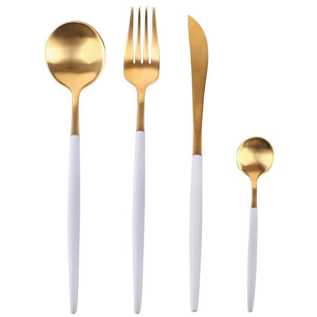 Richday Stainless Steel Flatware Set (White + Gold)