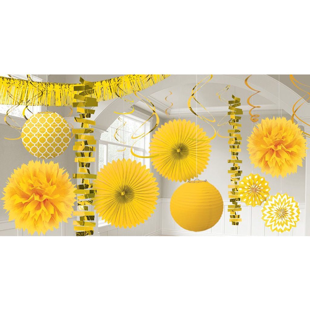 yellow garland and paper fan set party city