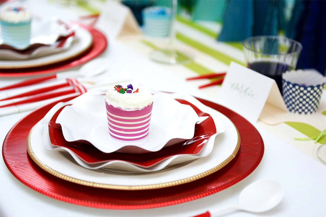 Place Setting from Rainbow Christmas Dinner Party Featuring Sophistiplate Styled by Table + Dine | Black Twine