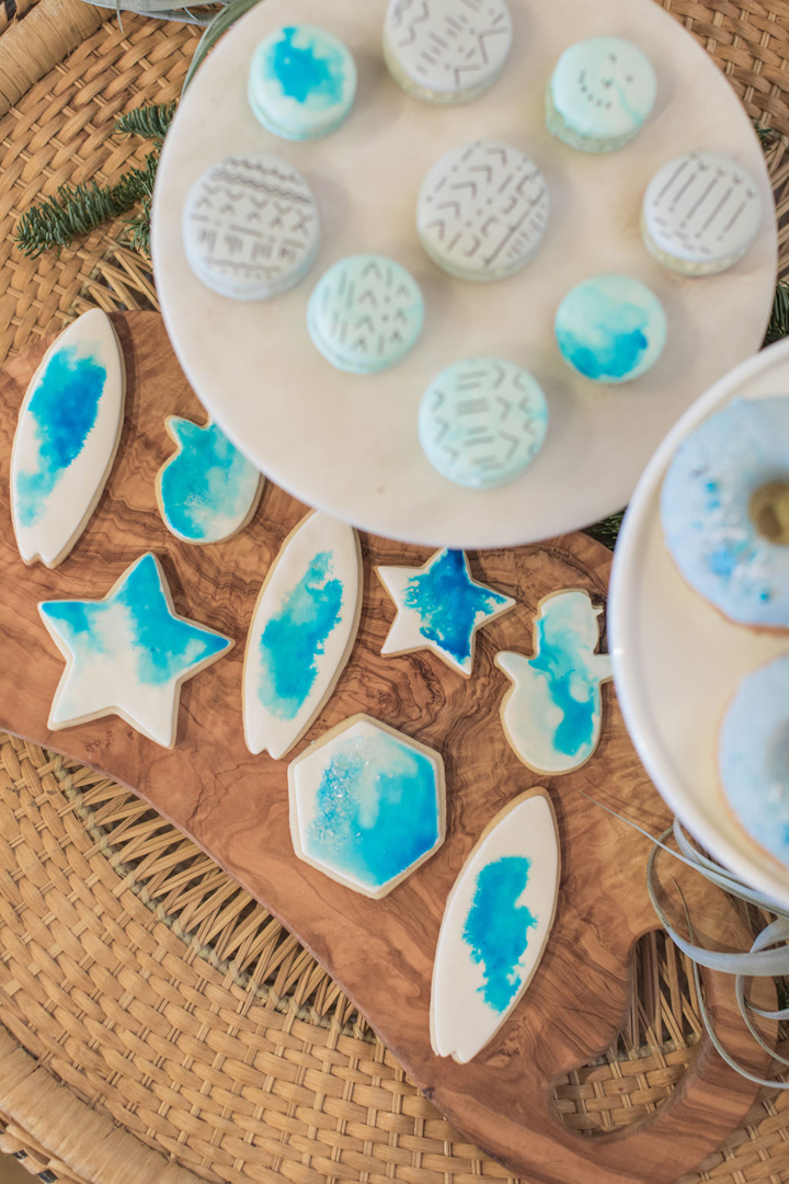 Macarons and Christmas Ornament Cookies from California Dreamin’ Party Styled by Golden Arrow Events & Design