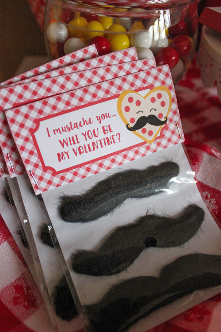 Stick-on Mustache from I Love You to Pizzas Valentine's Party Styled by Just Add Confetti | Black Twine