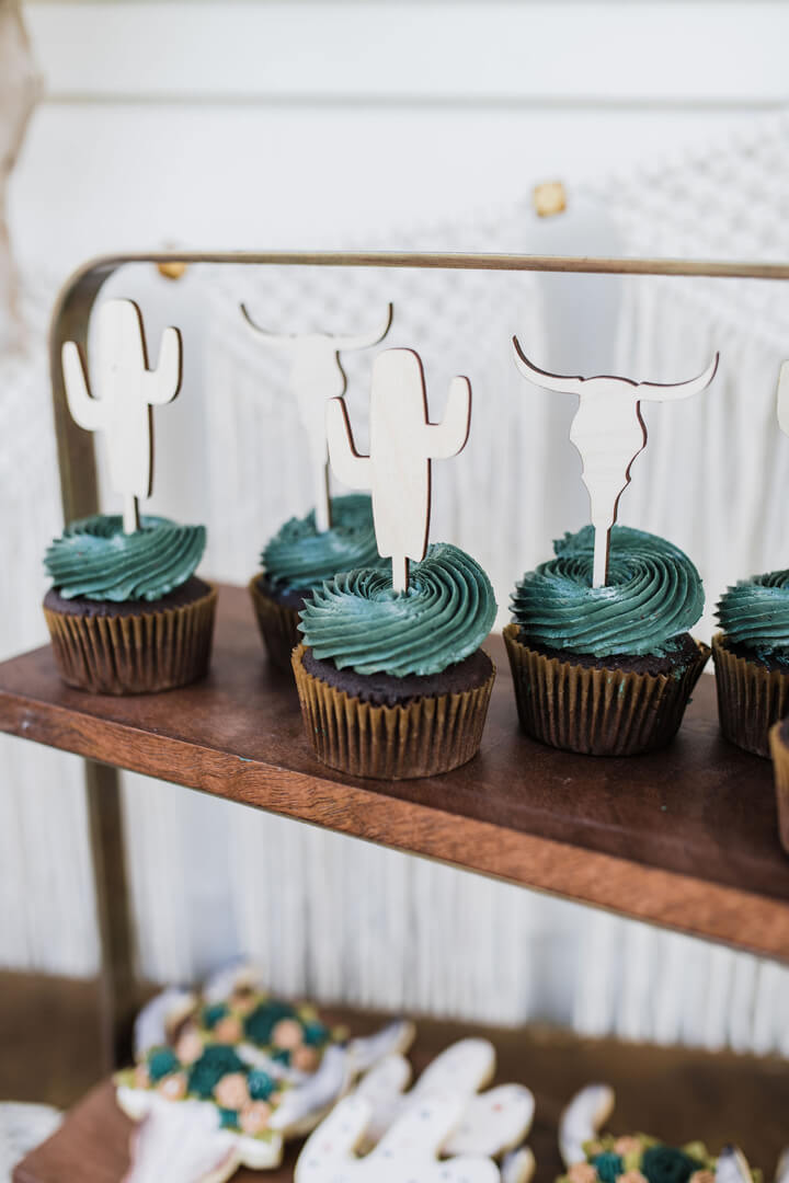 Cupcakes with Toppers from Stay Wild, My Child Baby Shower by The Revelry Co | Black Twine